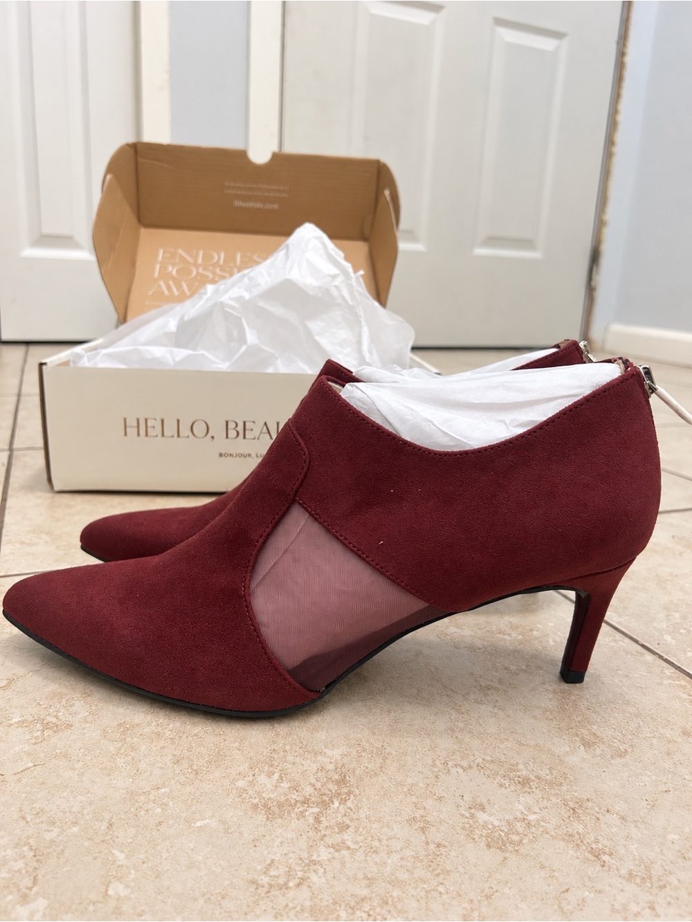 Life Stride Burgundy Pointed-Toe Mesh Ankle Boot